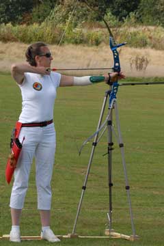 Melissa Carter shooting the Burntwood M2 at Sennocke Archers' Short Metric tournament.