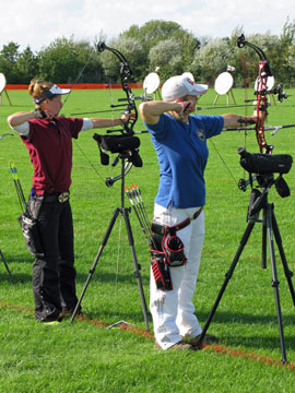 Vikki Flack (Kent) shoots alongside Andrea Gales (Surrey).